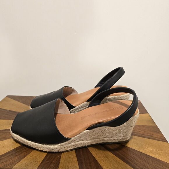 Spanish Sandal Co Wedge Espadrille Sandals EU 38 Black Summer 100% Leather Spain - Picture 5 of 13